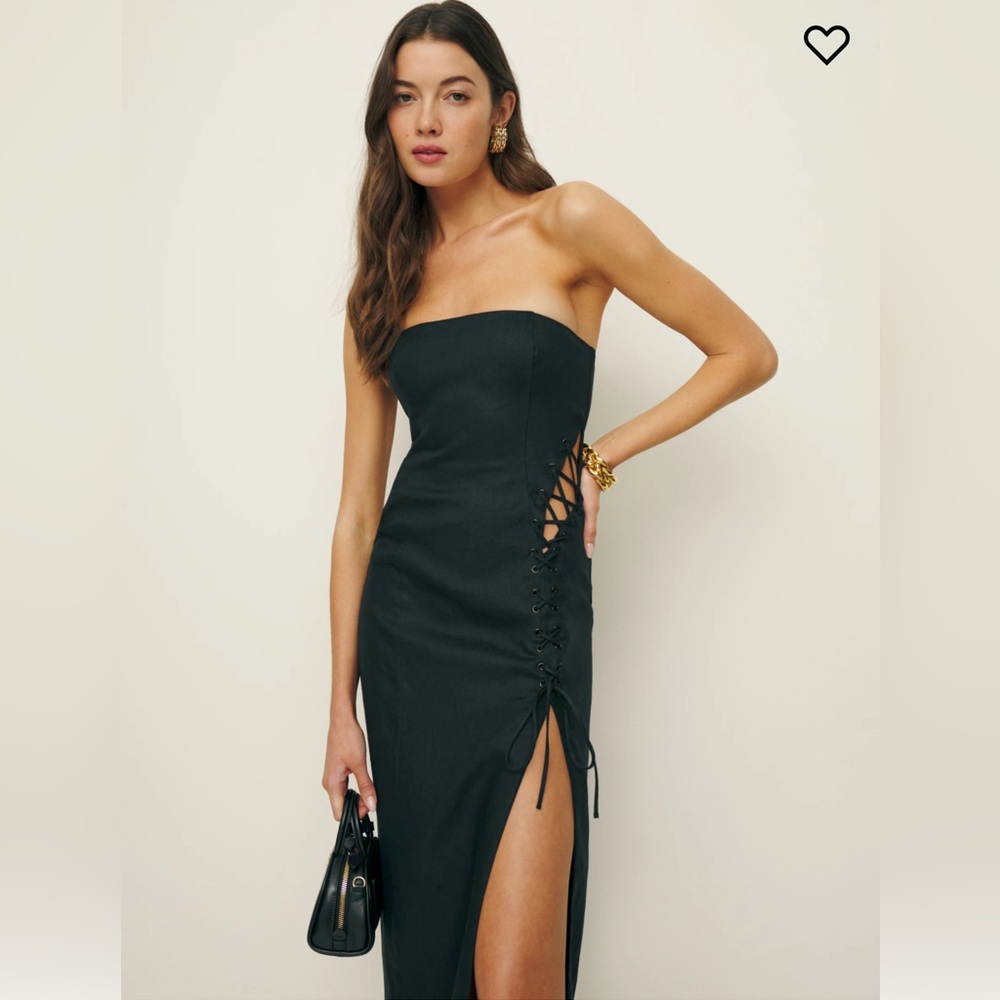 Reformation Tania Linen Dress Black - Size 6